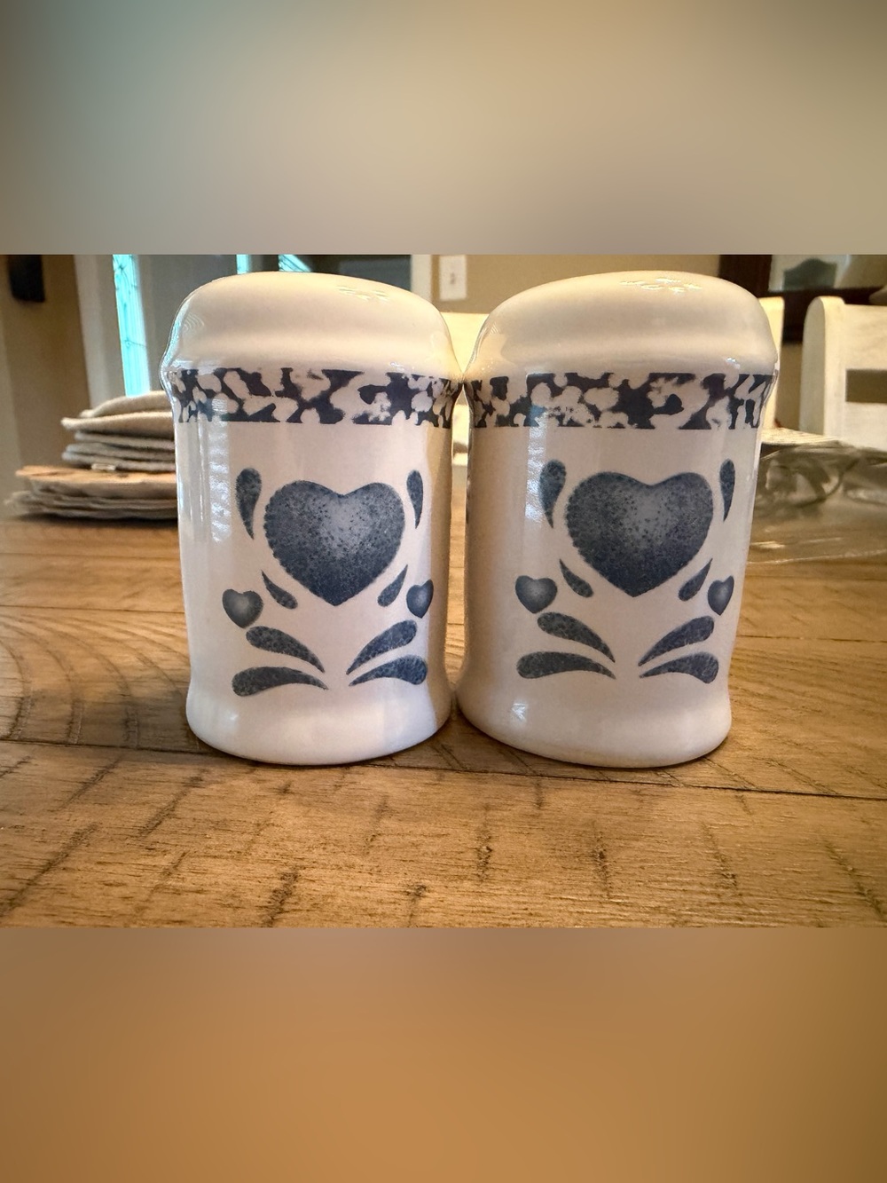 Vintage Corelle Blue Heart Ceramic Salt and Pepper Shaker Set